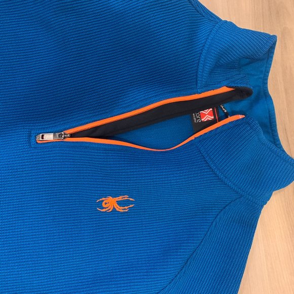 Spyder Bright Blue Men's XL 1/4 zip pullover sweater in bright blue and orange - Picture 8 of 10
